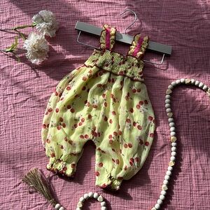 LIMITED Nannette Baby Cherry🍒& Blossom🌸 Yellow Romper 0/3 Month